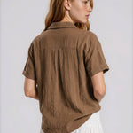 Canyon Comfort Button-Down Top - Brown Tops Blu Pepper