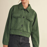 Whipstitch Suede Jacket - Hunter Green Outerwear &MERCI