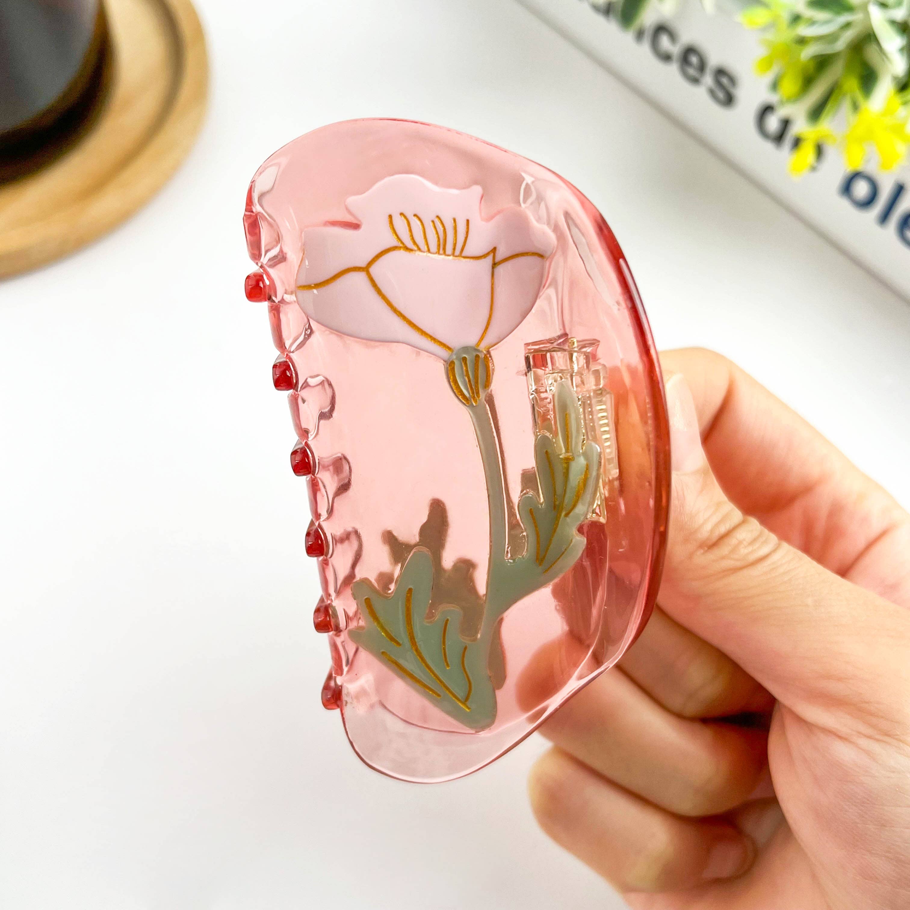 Semi-Circular Floral Hair Clip - Peach Hair Accessories TheDivaSoap