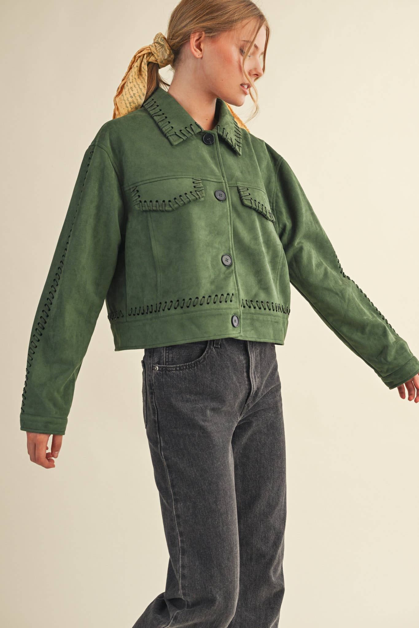 Whipstitch Suede Jacket - Hunter Green Outerwear &MERCI