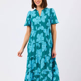 Kinsley Dress - Lagoon Bloom Ocean Long Dresses Mary Square