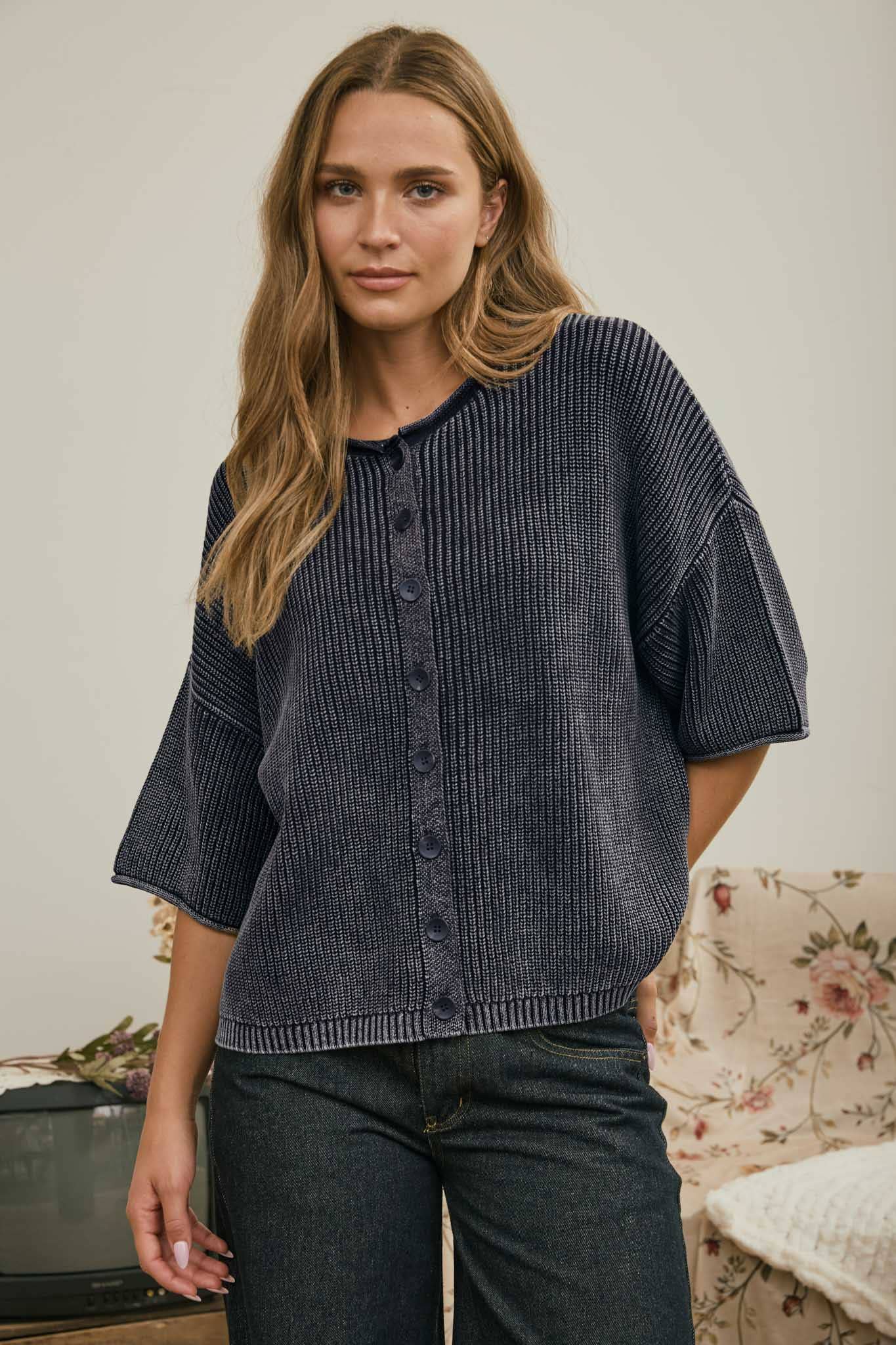 Midnight Ease Knit Cardigan Sweaters Blu Pepper