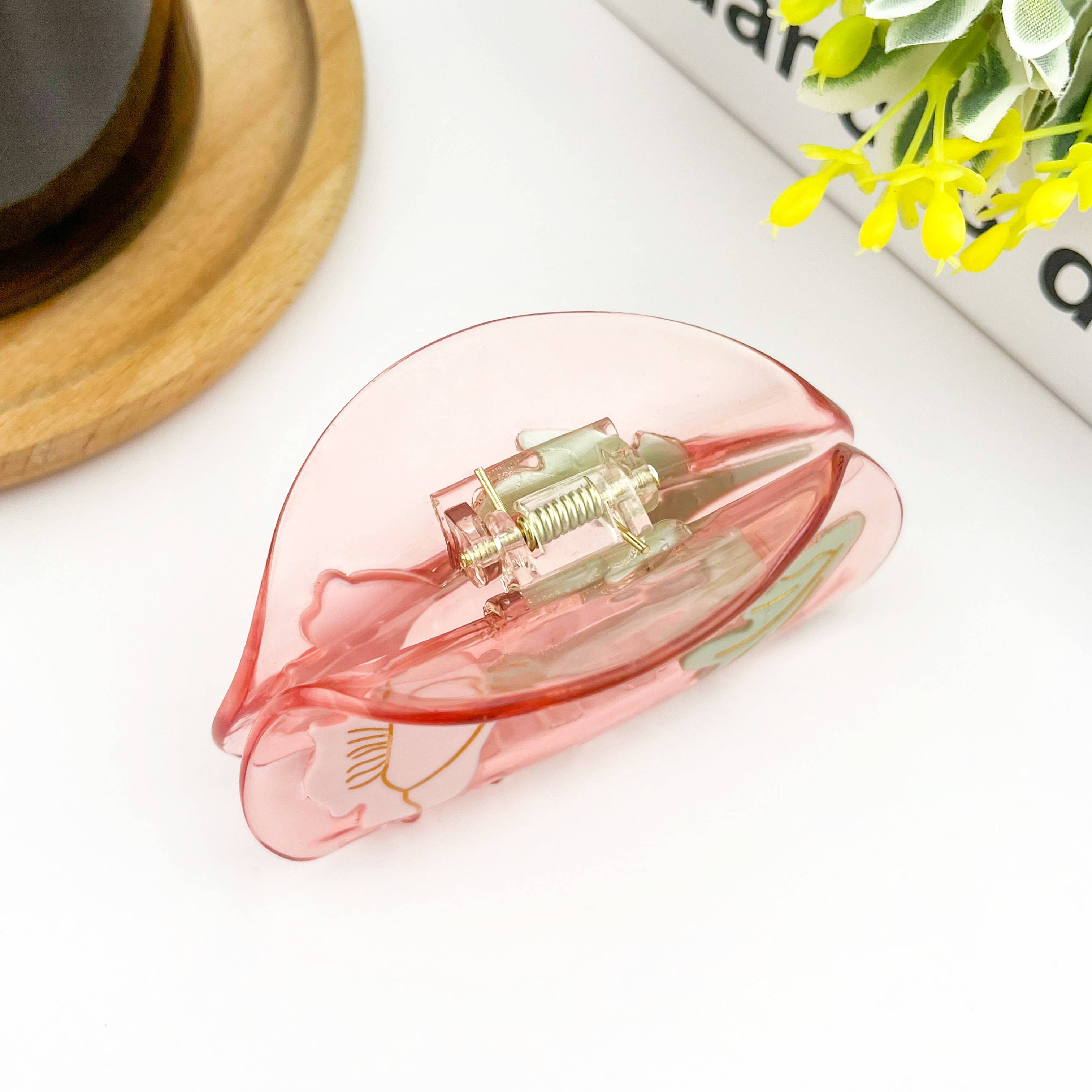 Semi-Circular Floral Hair Clip - Peach Hair Accessories TheDivaSoap