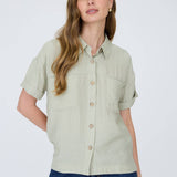 Canyon Comfort Button-Down Top - Sage Tops Blu Pepper