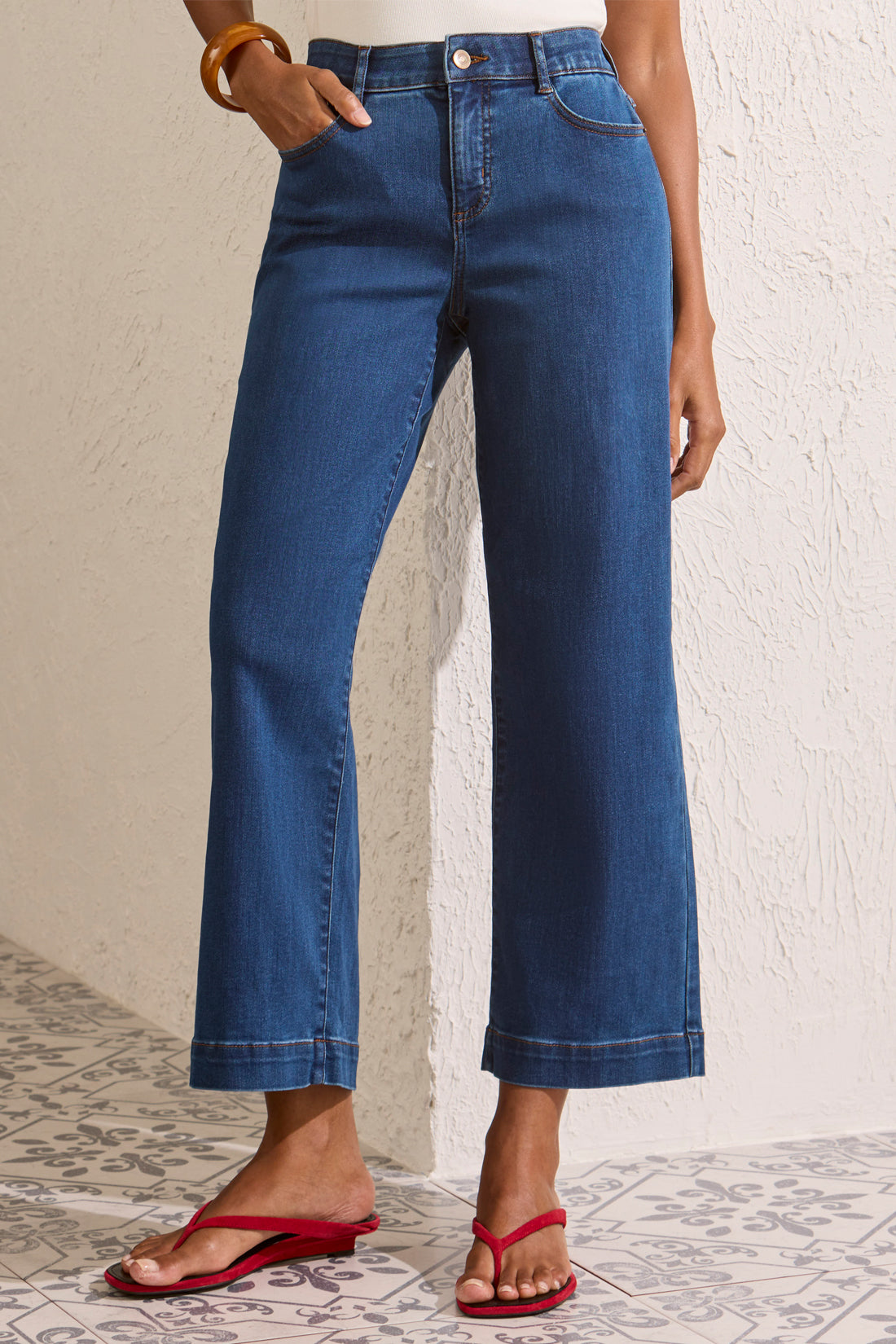 Audrey Hugging Wide Crop Denim - Faded Blue Jeans Tribal