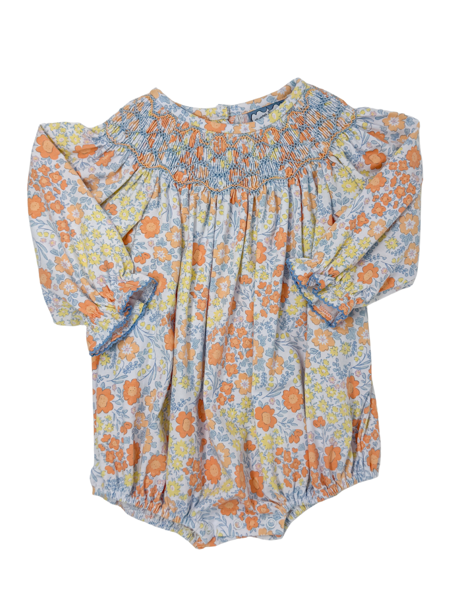 Autumn Breeze Smocked Geo Bubble Girls Bubbles + Rompers Three Sisters