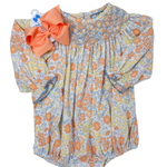 Autumn Breeze Smocked Geo Bubble Girls Bubbles + Rompers Three Sisters