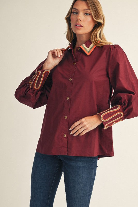Bordeaux Statement Blouse - Burgundy Tops Jodifl