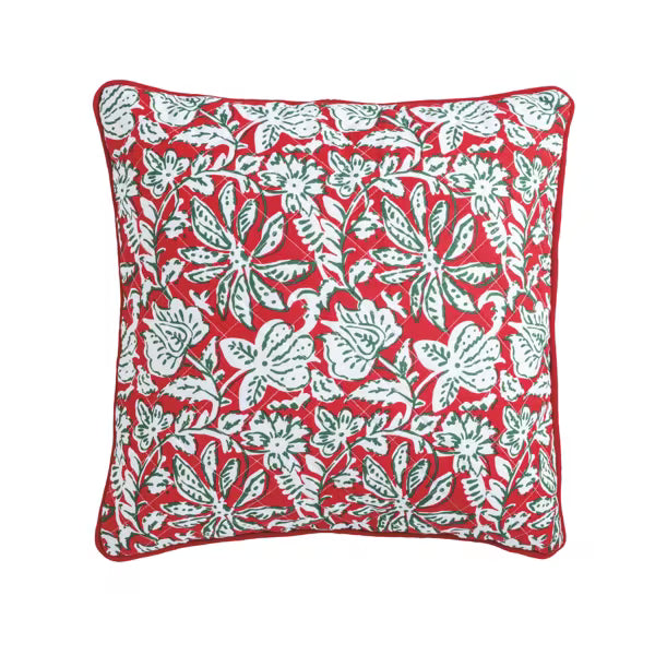 Christmas Block Print Quilted Pillow Seasonal Mudpie