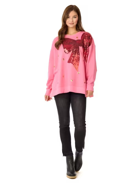 Holiday Bow Sparkle Sweatshirt Tops Mudpie