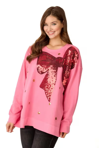 Holiday Bow Sparkle Sweatshirt Tops Mudpie