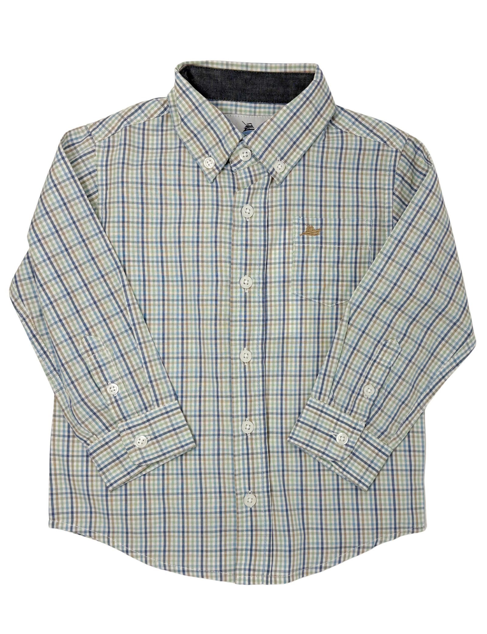 Boys L/S Dress Shirt - Navy/Tan/Lt. Blue Plaid Boys Shirts + Polos Southbound