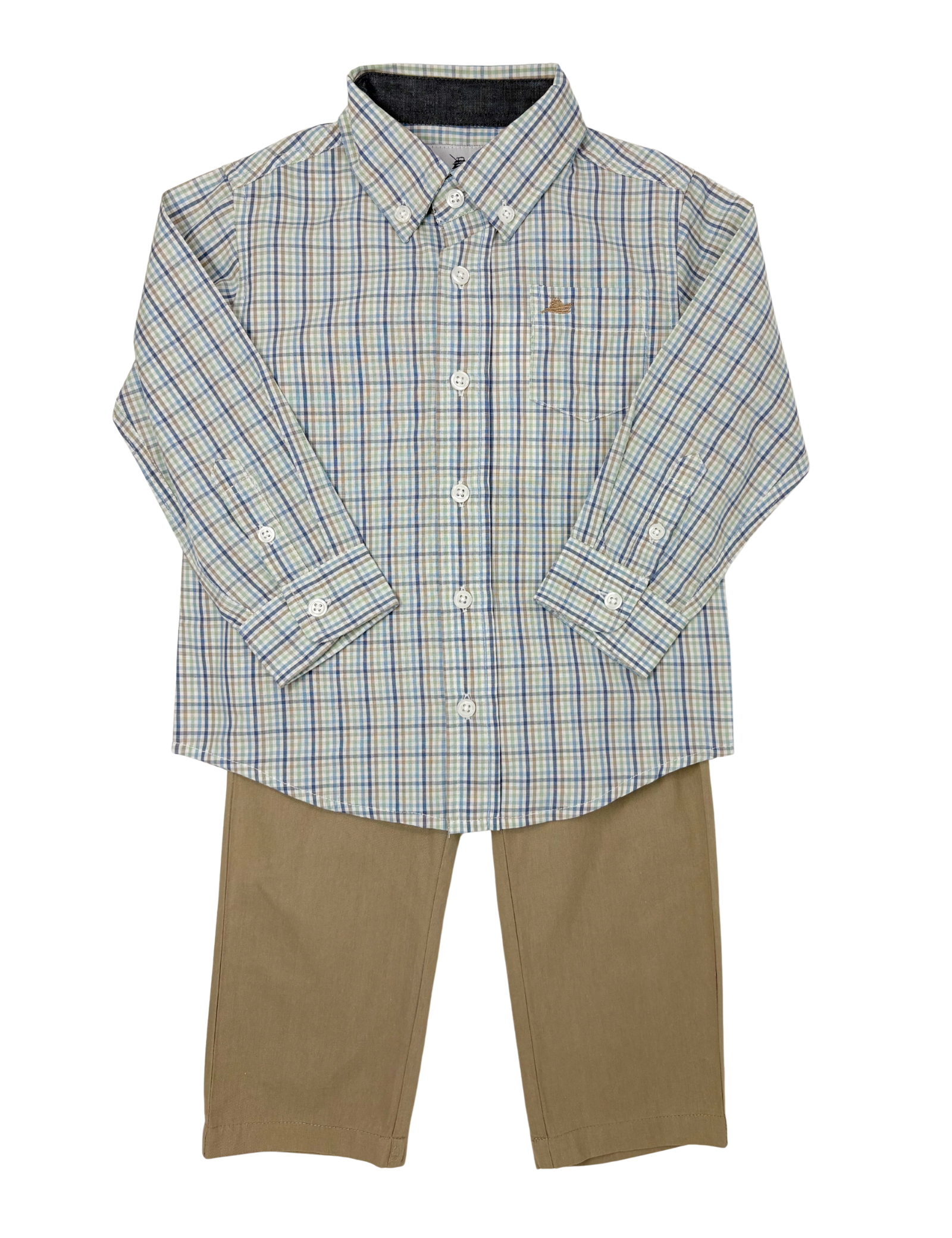 Boys L/S Dress Shirt - Navy/Tan/Lt. Blue Plaid Boys Shirts + Polos Southbound