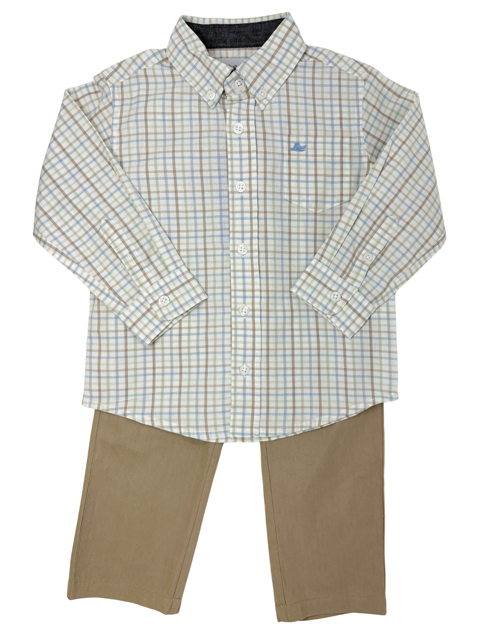 Boys L/S Dress Shirt - Tan/Lt. Blue/Green Plaid Boys Shirts + Polos Southbound