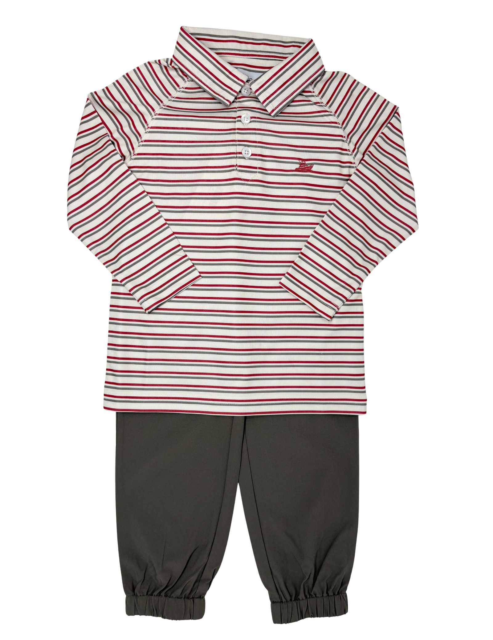 Boys L/S Polo - Oatmeal/Garnet/Rock Boys Shirts + Polos Southbound