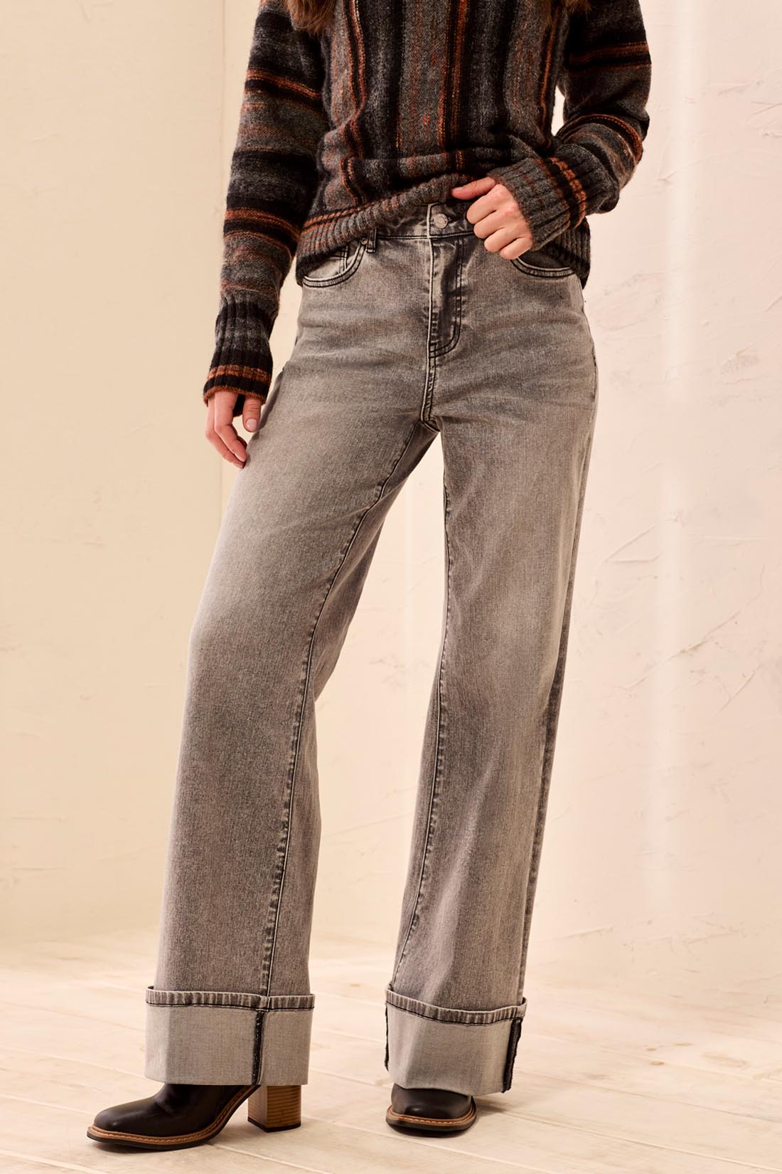 Brooke Palazzo Denim w/ Cuffs - Basalt Jeans Tribal
