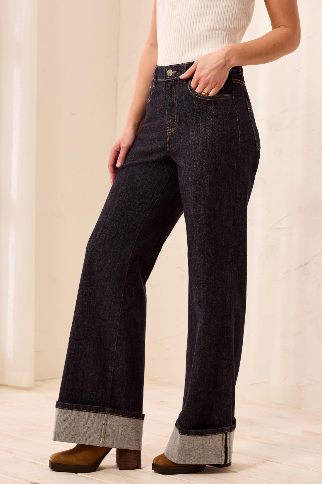 Brooke Palazzo Denim w/ Cuffs - Rinse Jeans Tribal