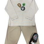 Boys Dino Footprints L/S Tee - Sand & White Boys Shirts + Polos Luigi