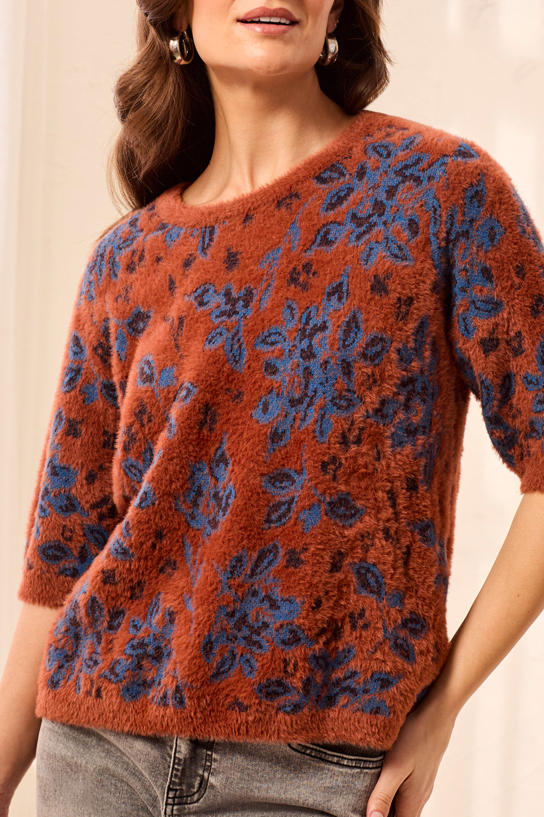 Elbow Sleeve Crew Neck Sweater - Maple Sweaters Tribal