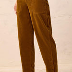 Corduroy Barrel Leg Ankle Pants - Dull Gold Jeans Tribal