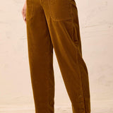Corduroy Barrel Leg Ankle Pants - Dull Gold Jeans Tribal