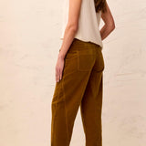 Corduroy Barrel Leg Ankle Pants - Dull Gold Jeans Tribal