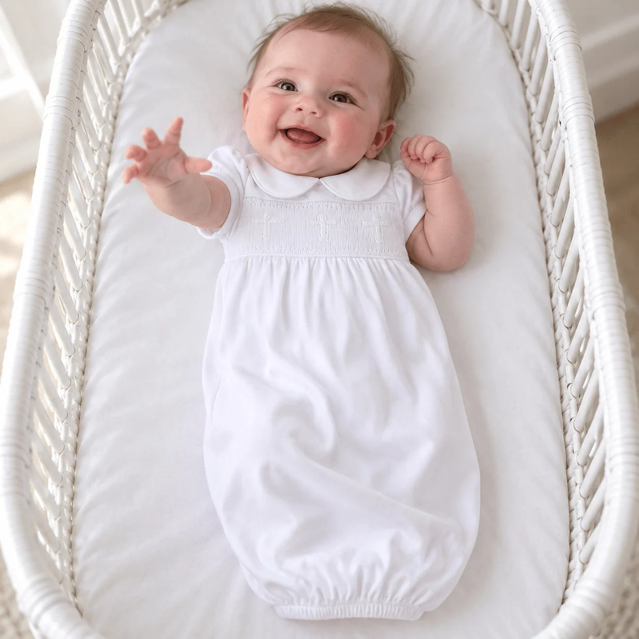 Forever Blessed Smocked Collared Gown - White Baby Sleepwear Magnolia Baby