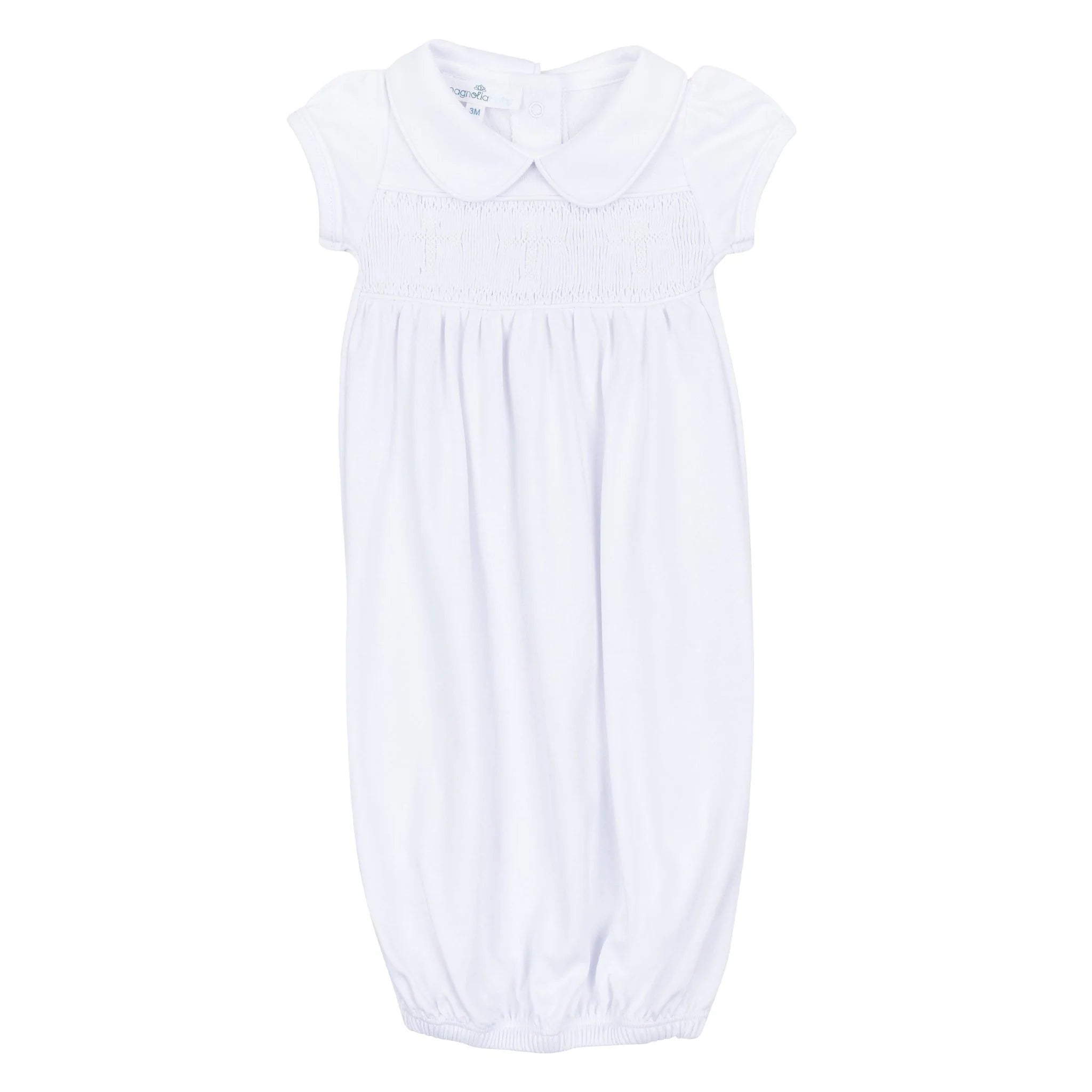 Forever Blessed Smocked Collared Gown - White Baby Sleepwear Magnolia Baby