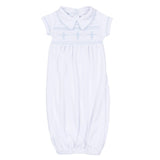 Forever Blessed Smocked Collared Gown - White/Blue Baby Sleepwear Magnolia Baby