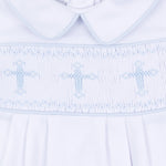 Forever Blessed Smocked Collared Gown - White/Blue Baby Sleepwear Magnolia Baby