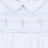 Forever Blessed Smocked Collared Gown - White/Blue Baby Sleepwear Magnolia Baby
