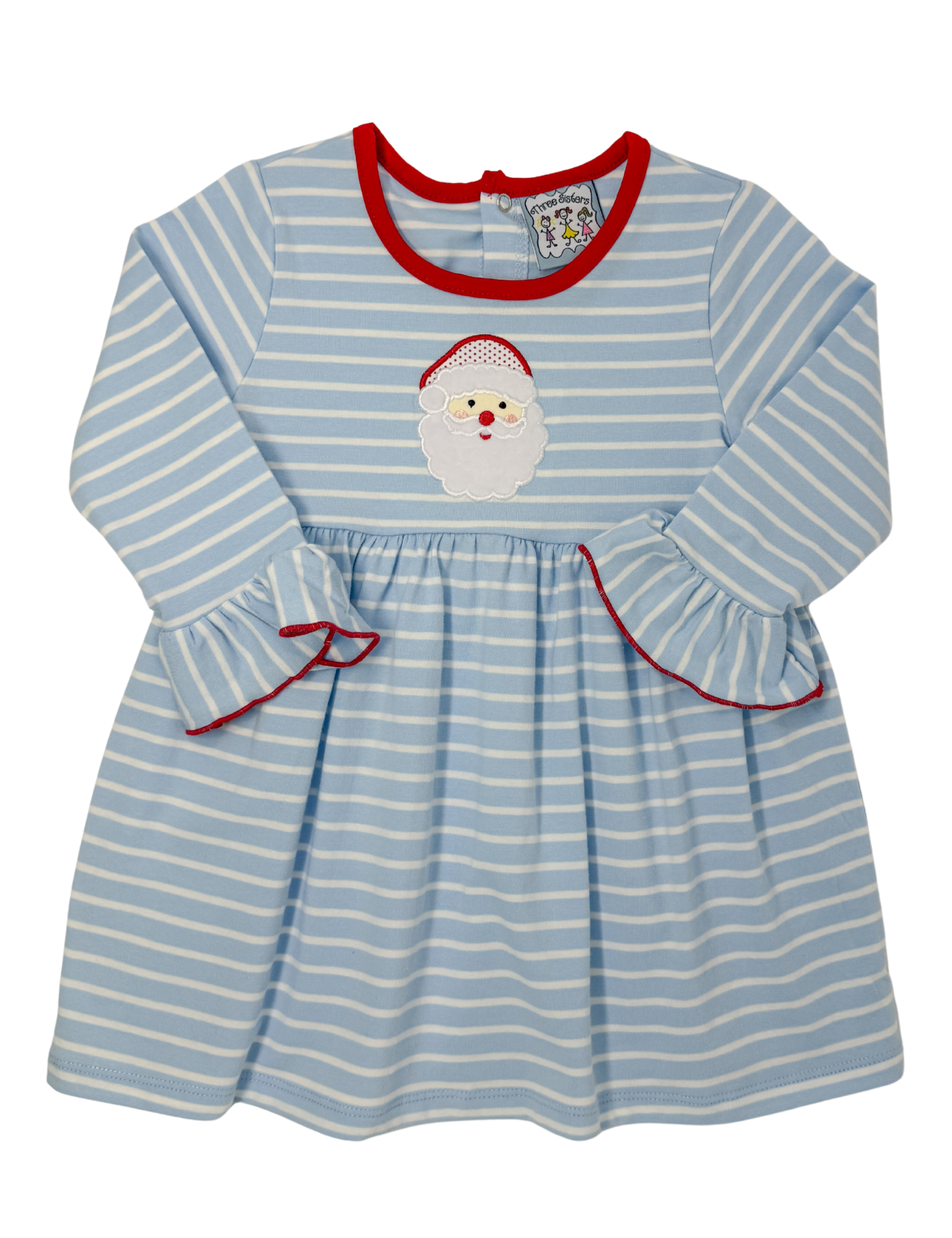 Santa Applique L/S Dress Girls Play Dresses Three Sisters