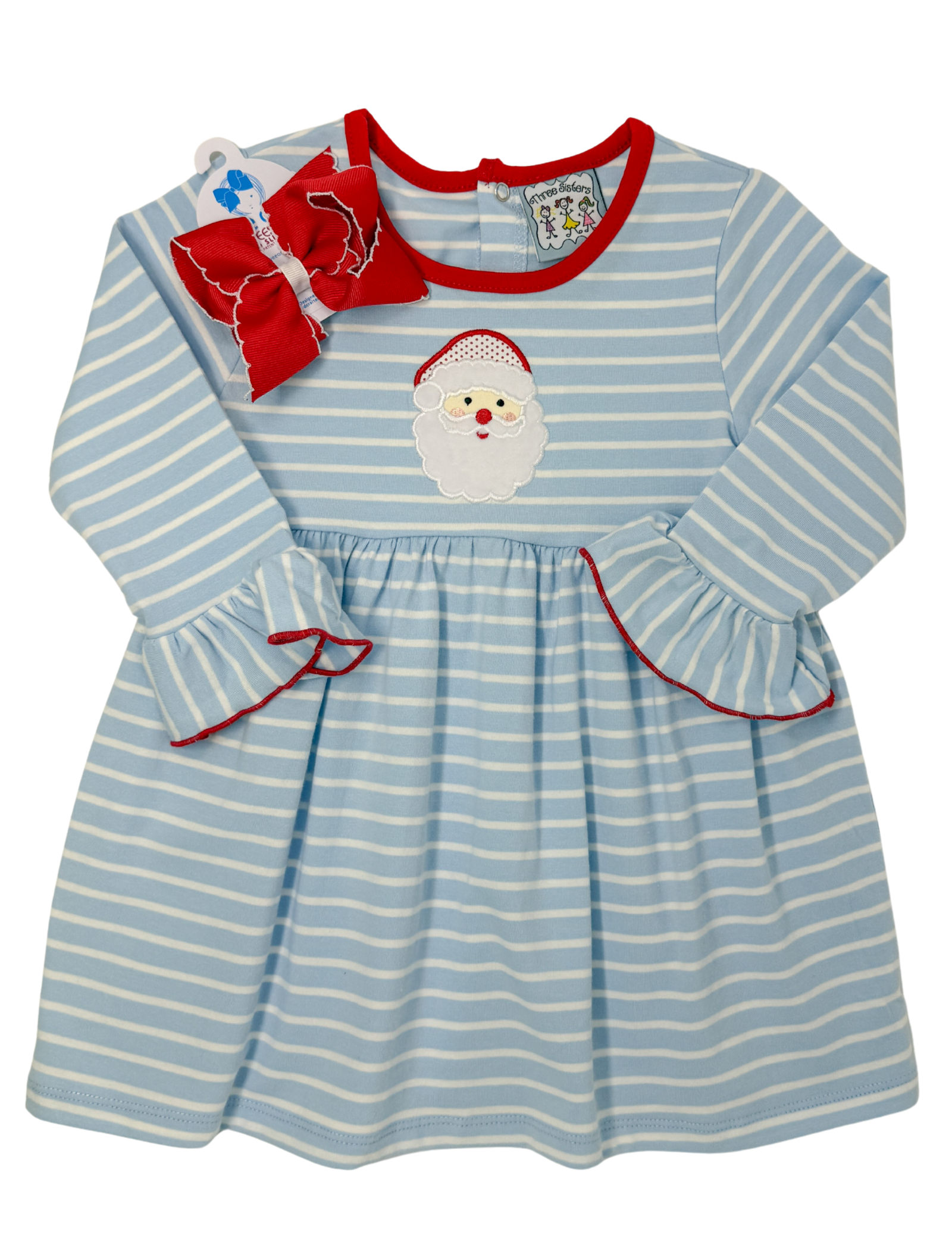 Santa Applique L/S Dress Girls Play Dresses Three Sisters