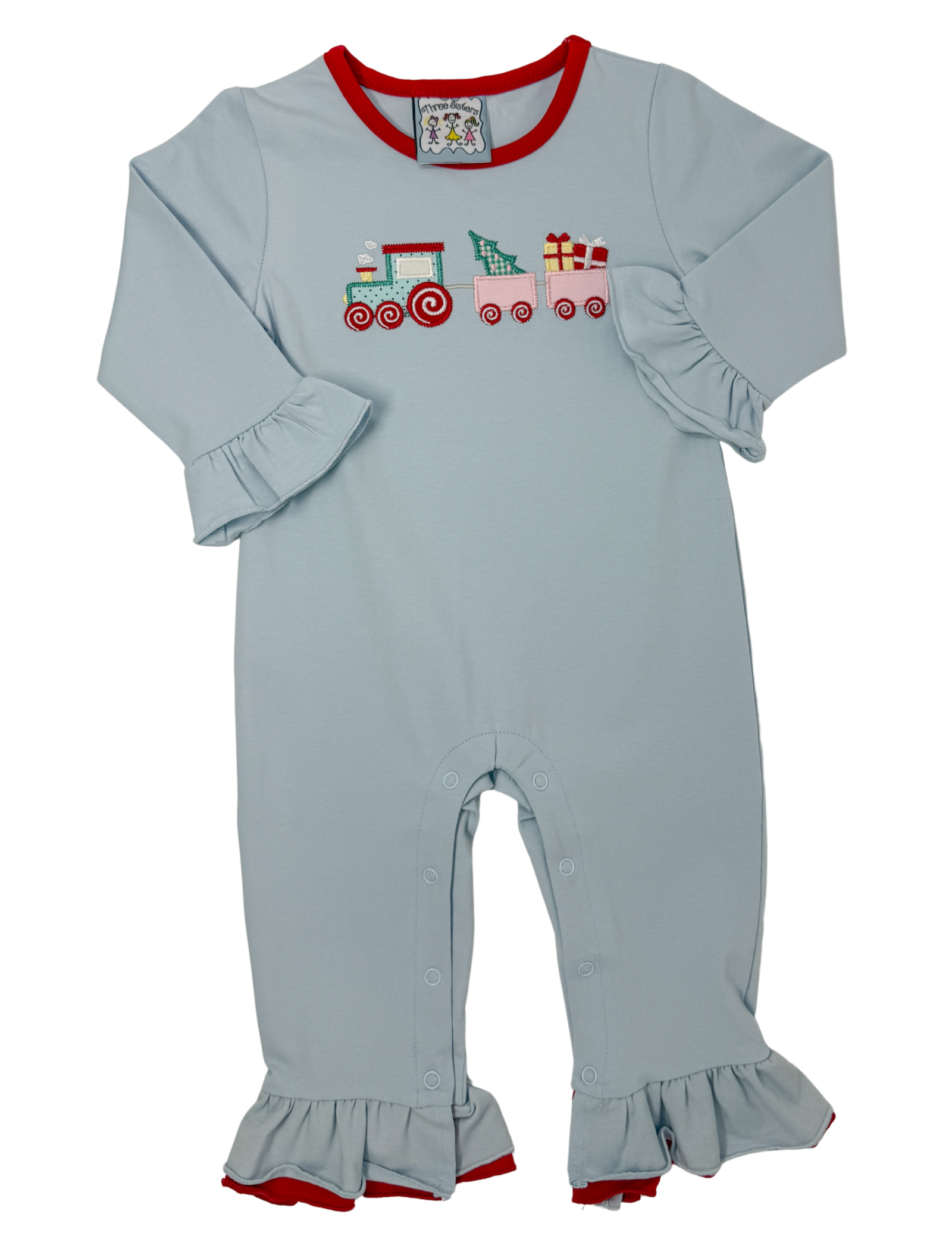 Girls Christmas Train Romper Girls Bubbles + Rompers Three Sisters