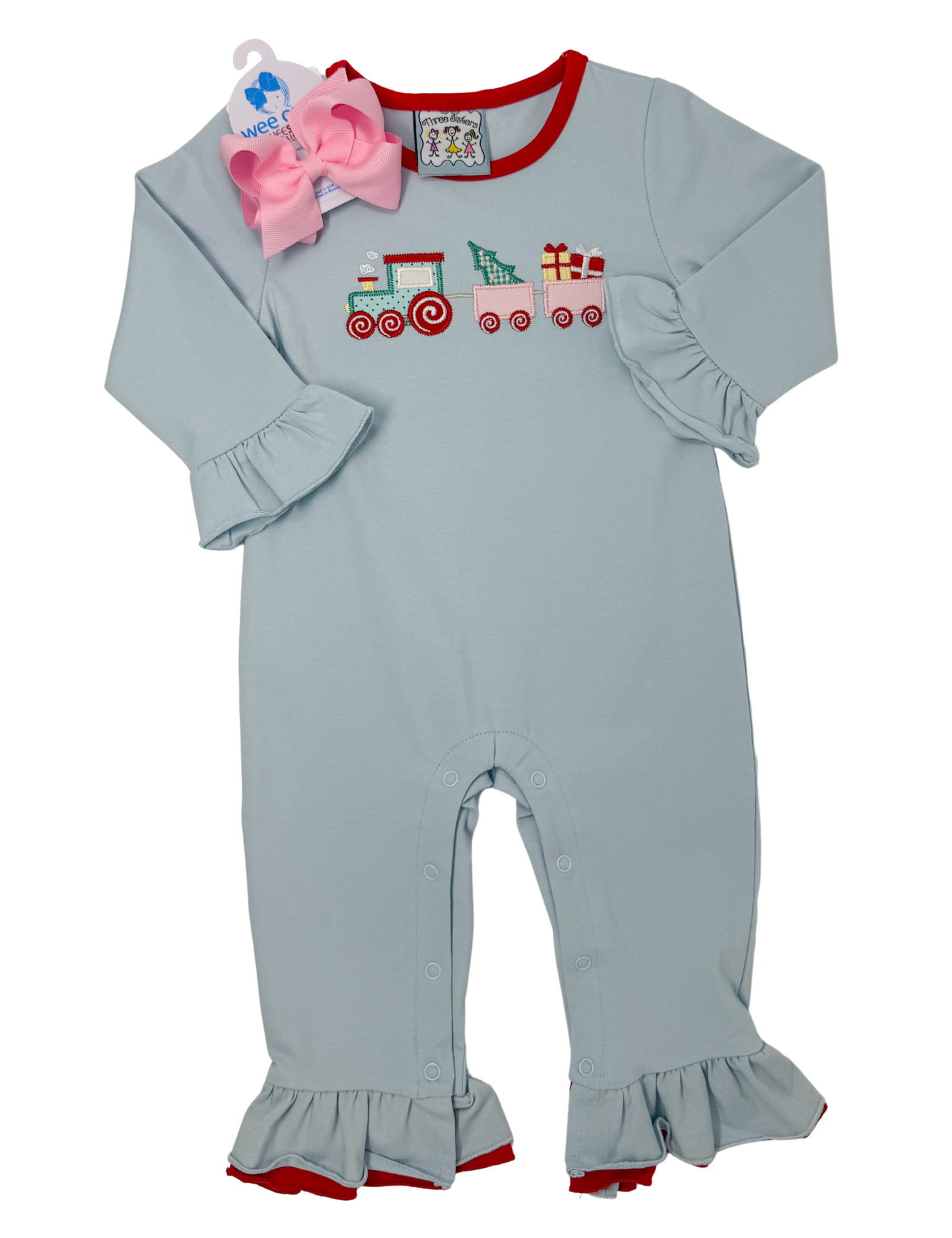 Girls Christmas Train Romper Girls Bubbles + Rompers Three Sisters