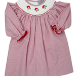 Santa Smocked L/S Bishop Dress Girls Occasion Dresses Three Sisters