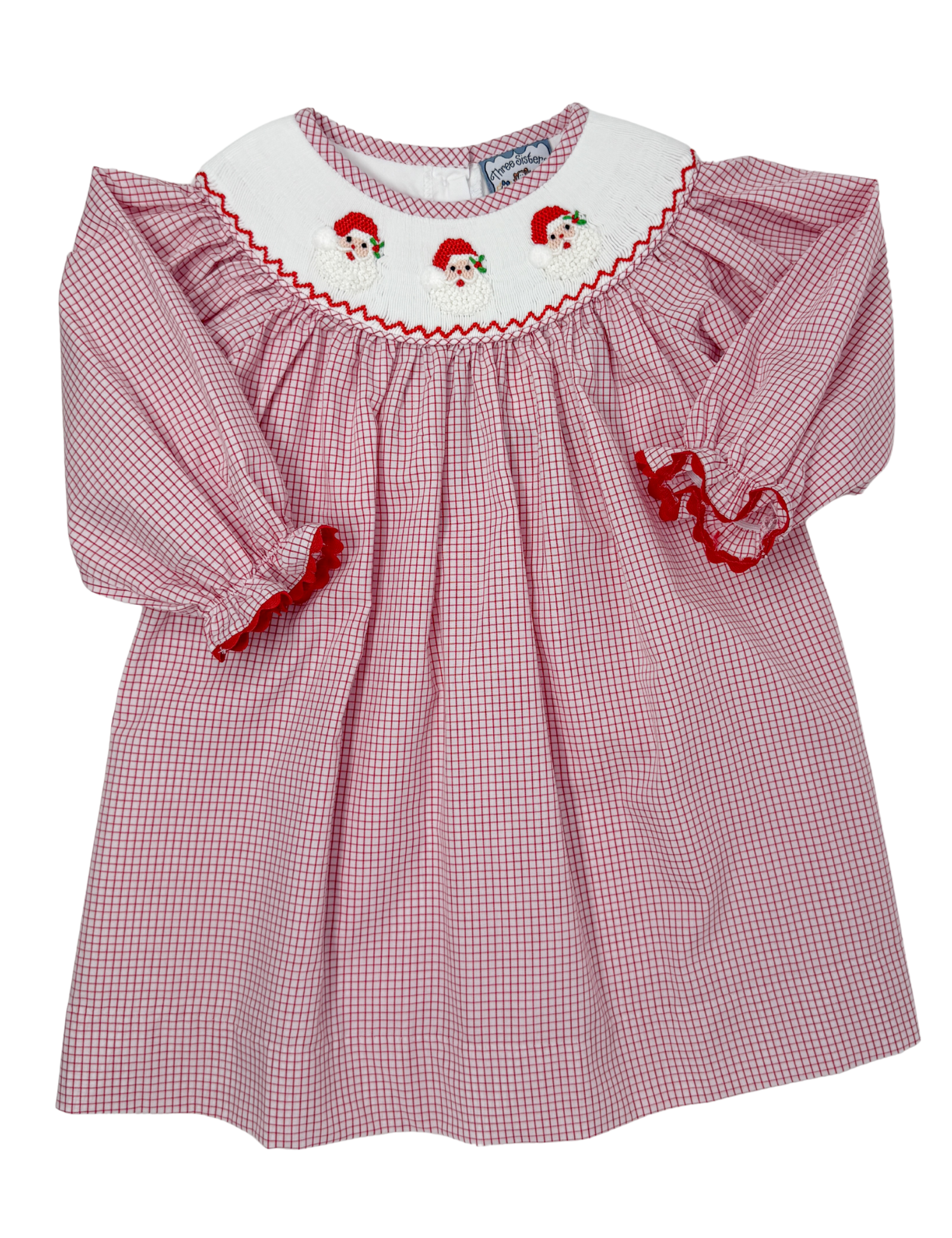 Santa Smocked L/S Bishop Dress Girls Occasion Dresses Three Sisters