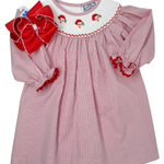 Santa Smocked L/S Bishop Dress Girls Occasion Dresses Three Sisters