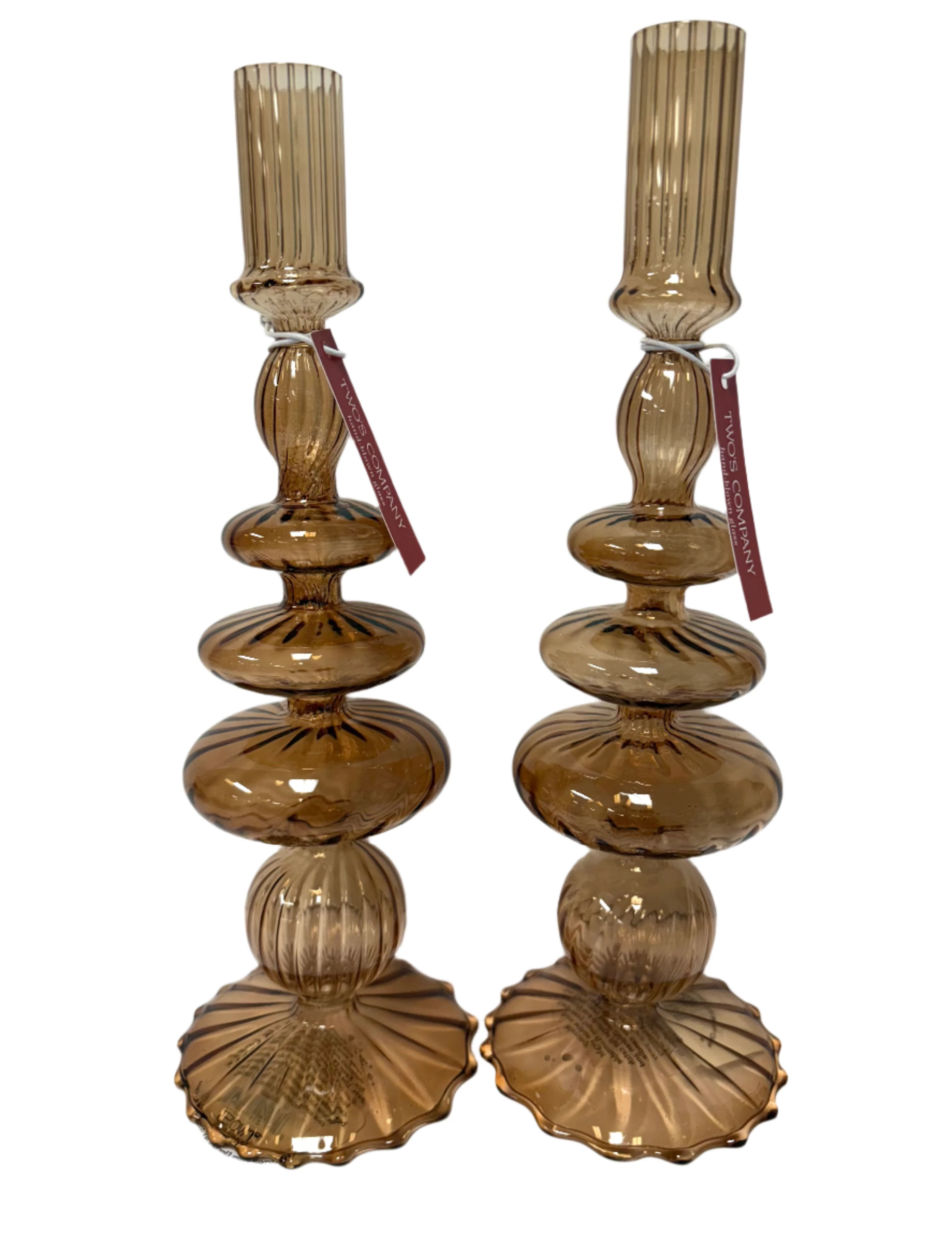 Glass Tapered Candlesticks - Assorted Home Decor Two's Company Brown