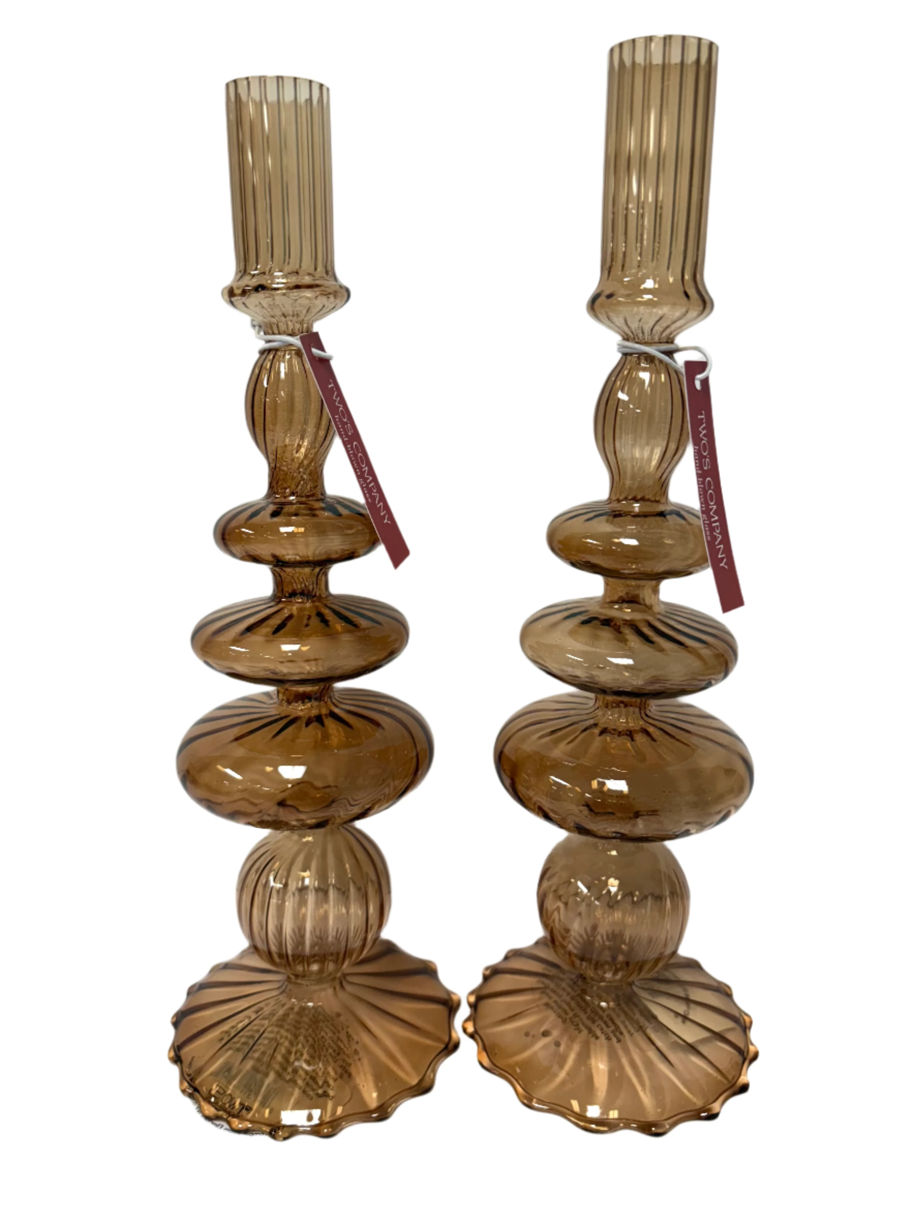 Glass Tapered Candlesticks - Assorted Home Decor Two's Company Brown