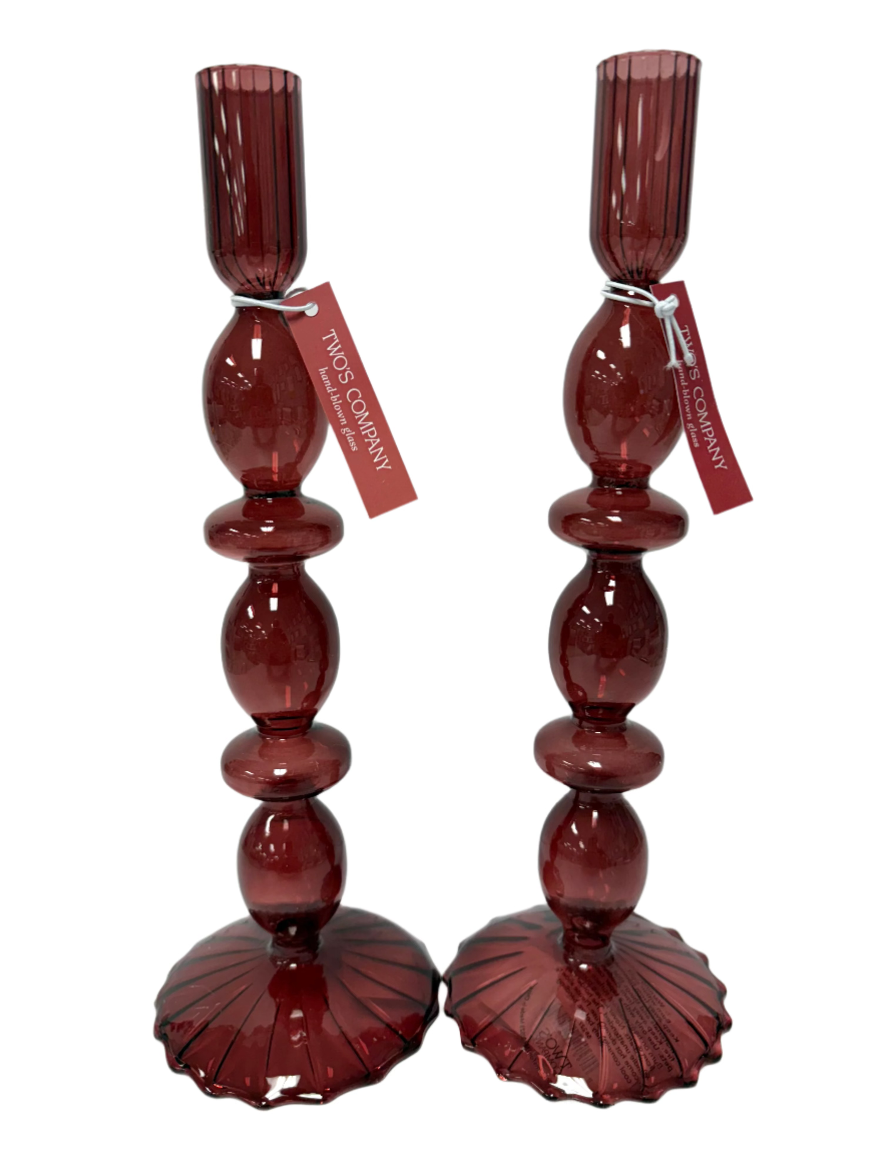 Glass Tapered Candlesticks - Assorted Home Decor Two's Company Burgundy