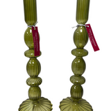 Glass Tapered Candlesticks - Assorted Home Decor Two's Company Olive