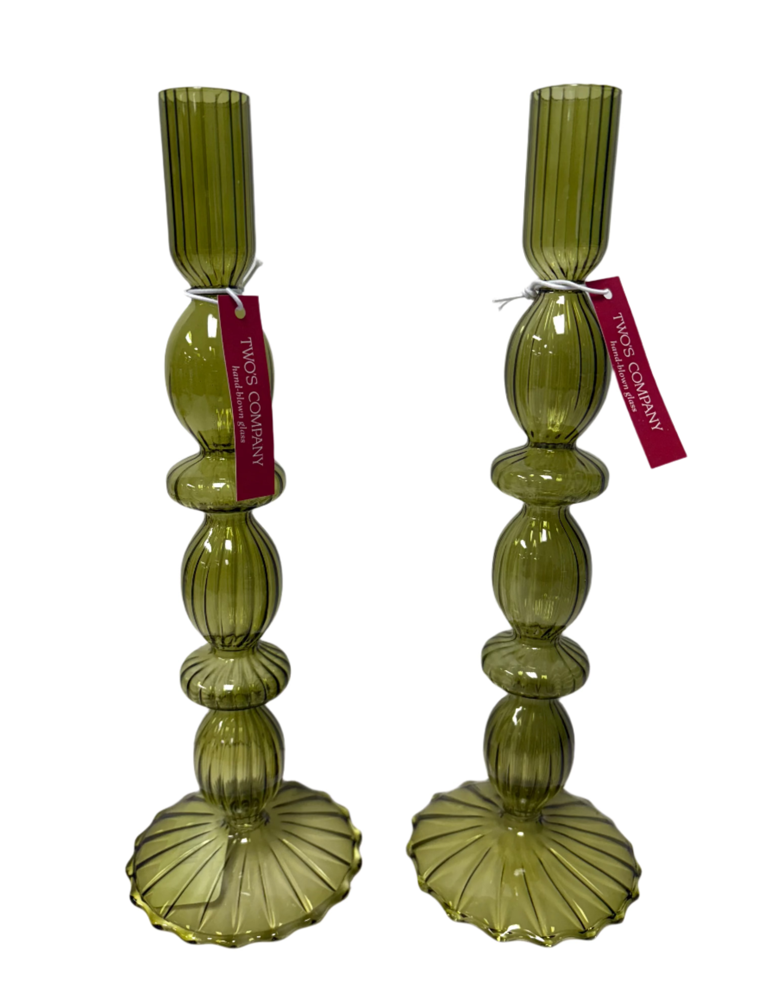 Glass Tapered Candlesticks - Assorted Home Decor Two's Company Olive