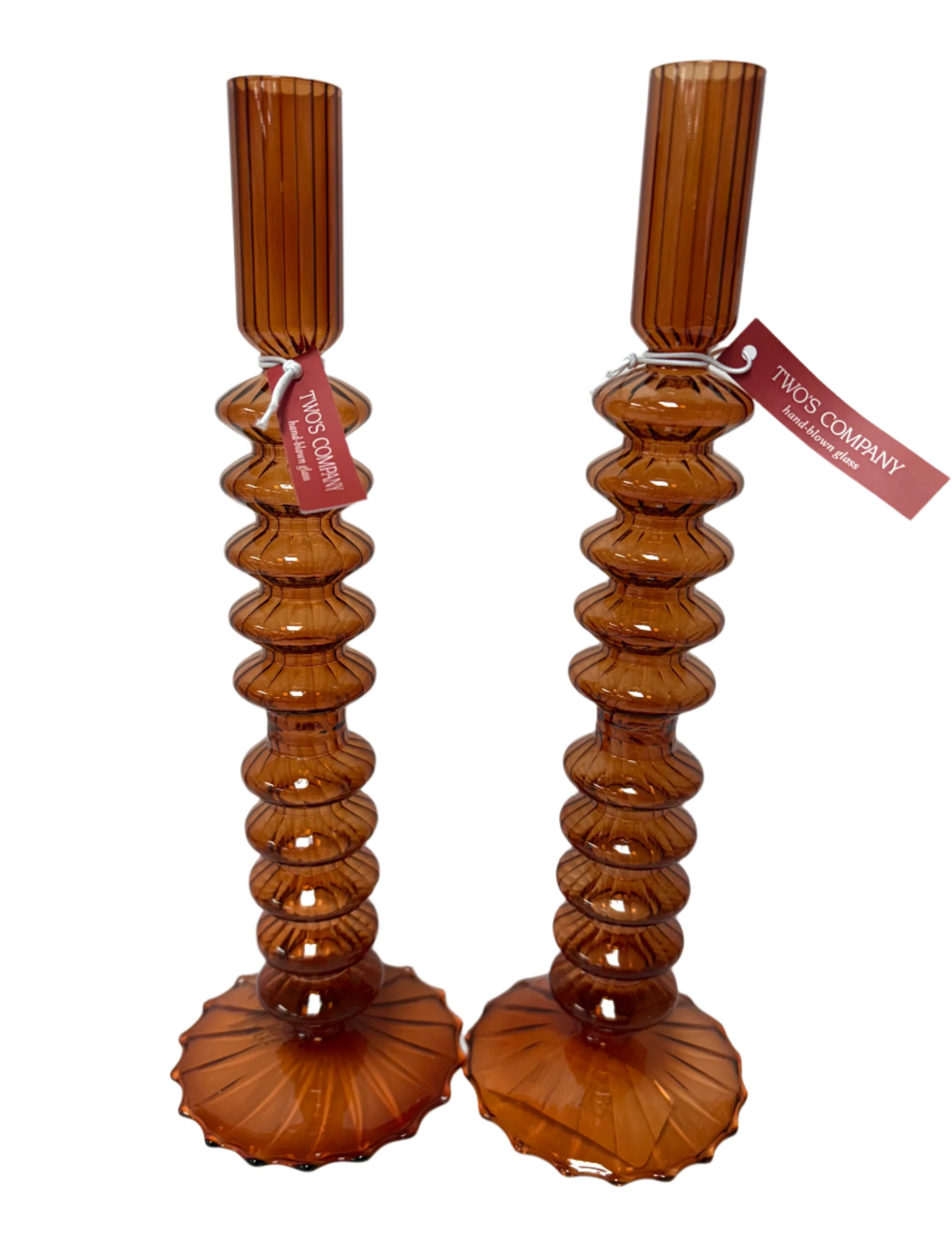 Glass Tapered Candlesticks - Assorted Home Decor Two's Company Rust