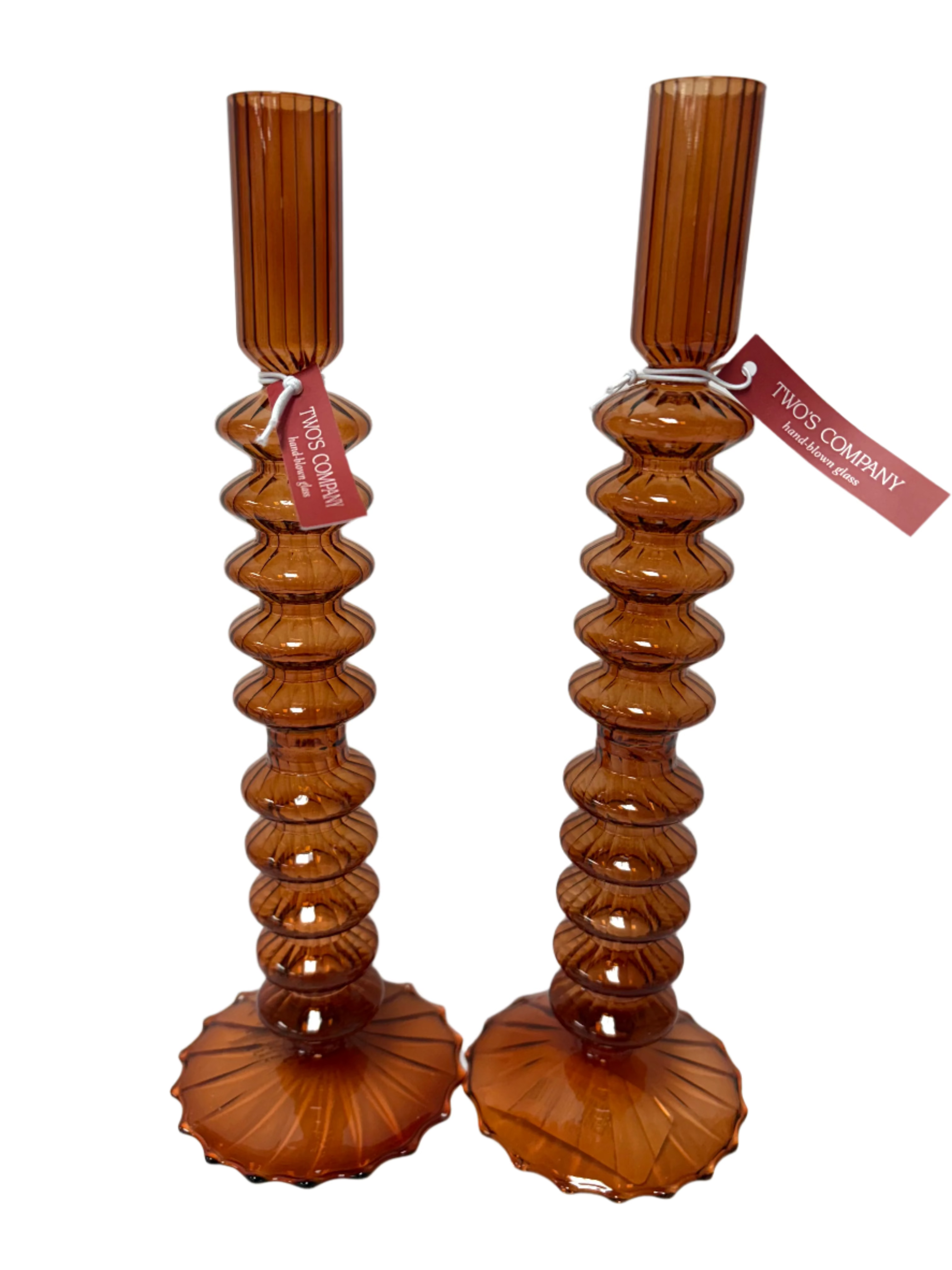Glass Tapered Candlesticks - Assorted Home Decor Two's Company Rust