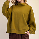 Golden Olive Mock Neck Pullover Tops Glam