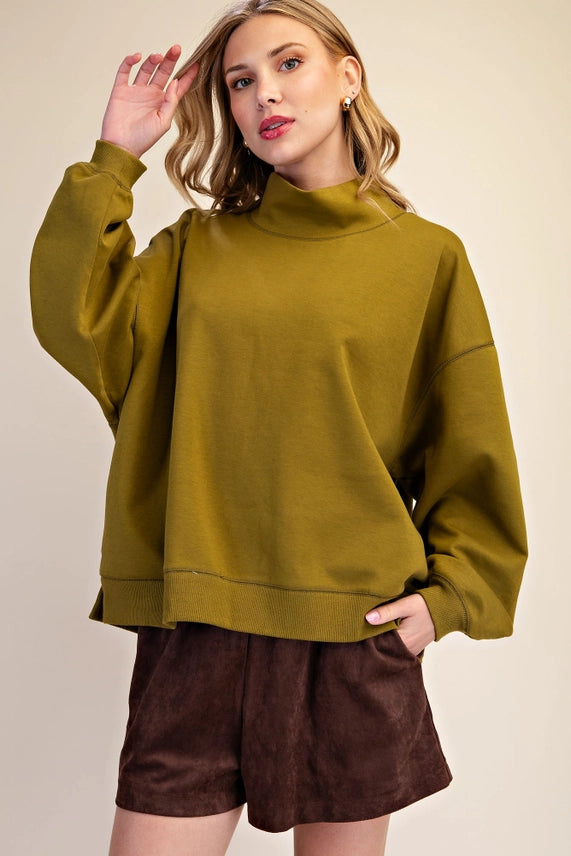 Golden Olive Mock Neck Pullover Tops Glam