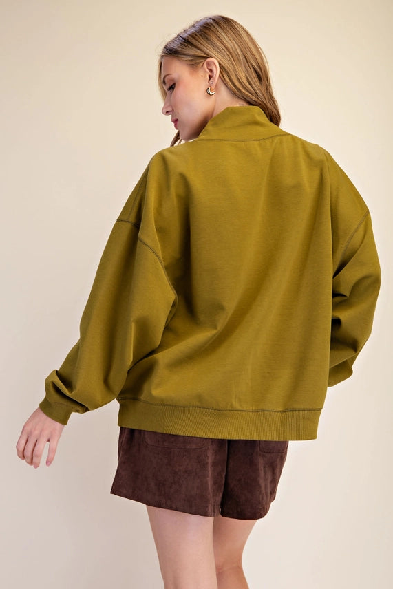 Golden Olive Mock Neck Pullover Tops Glam