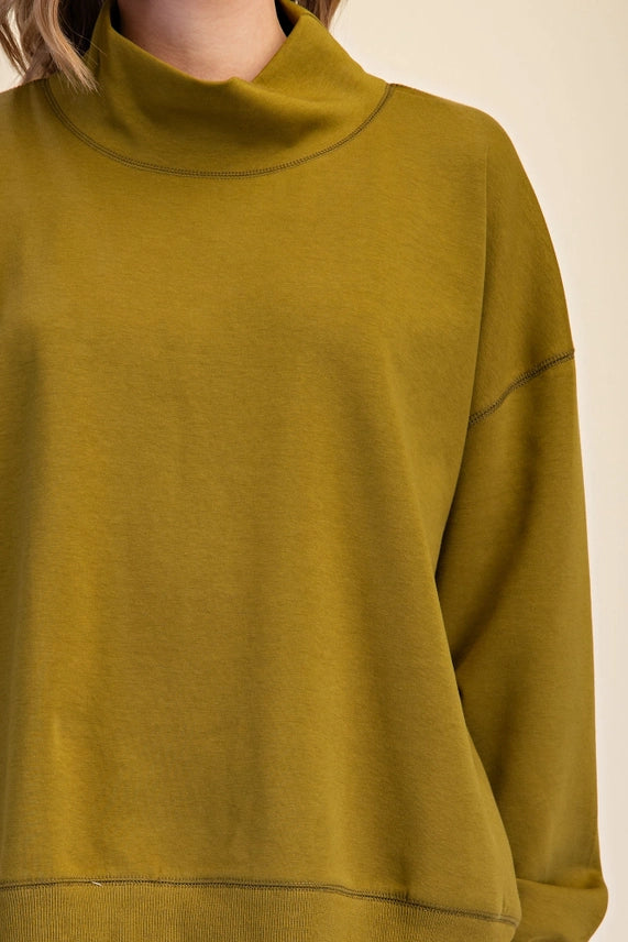Golden Olive Mock Neck Pullover Tops Glam