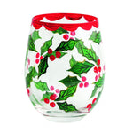 Holly Painted Wine Glass Seasonal Mudpie